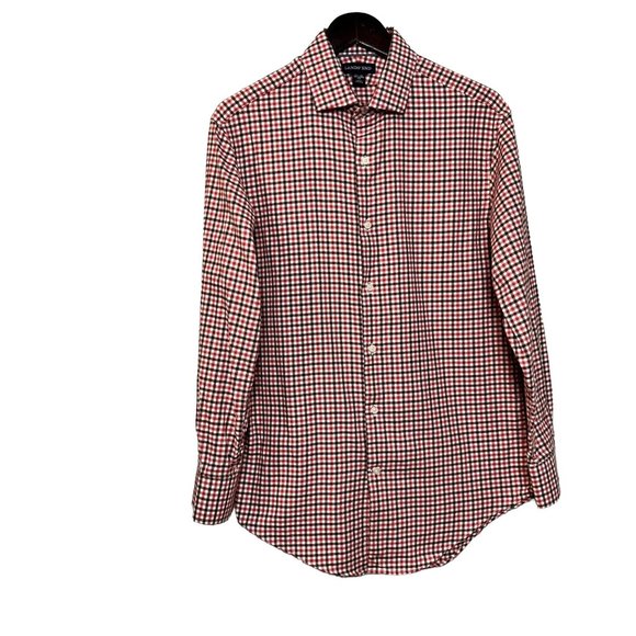 LANDS’ END Men’s Tailored Fit Brown Red Check L/S Button Down Shirt SZ 15.5 (32) - Picture 1 of 6